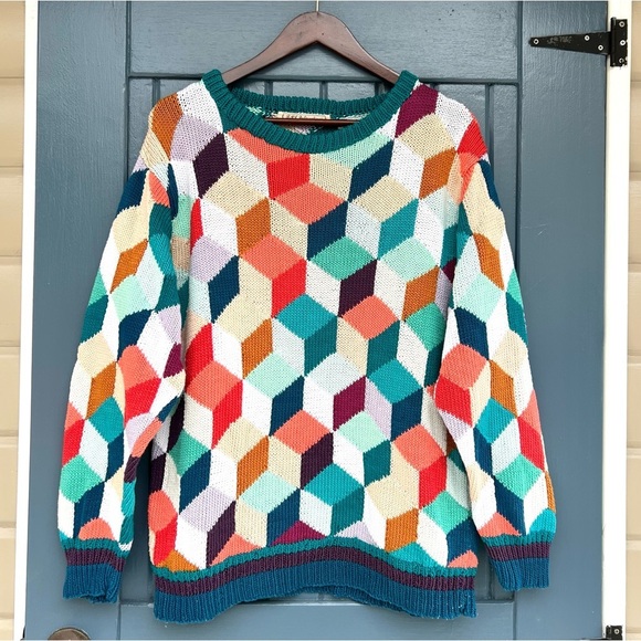 Rare BM&f Fabrications Colorful sweater Geometric Cube Pattern, Men Size XL - Picture 1 of 5